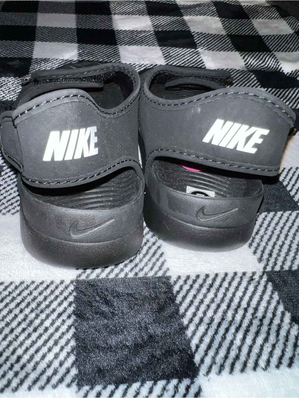 New Nike Black Kids' Slide Sandals with White Swoosh